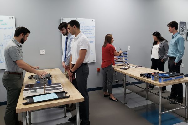 Exactech’s 2019 summer interns have more than tripled since last year. Pictured here are some of the interns experiencing Exactech products in the surgical skills lab.