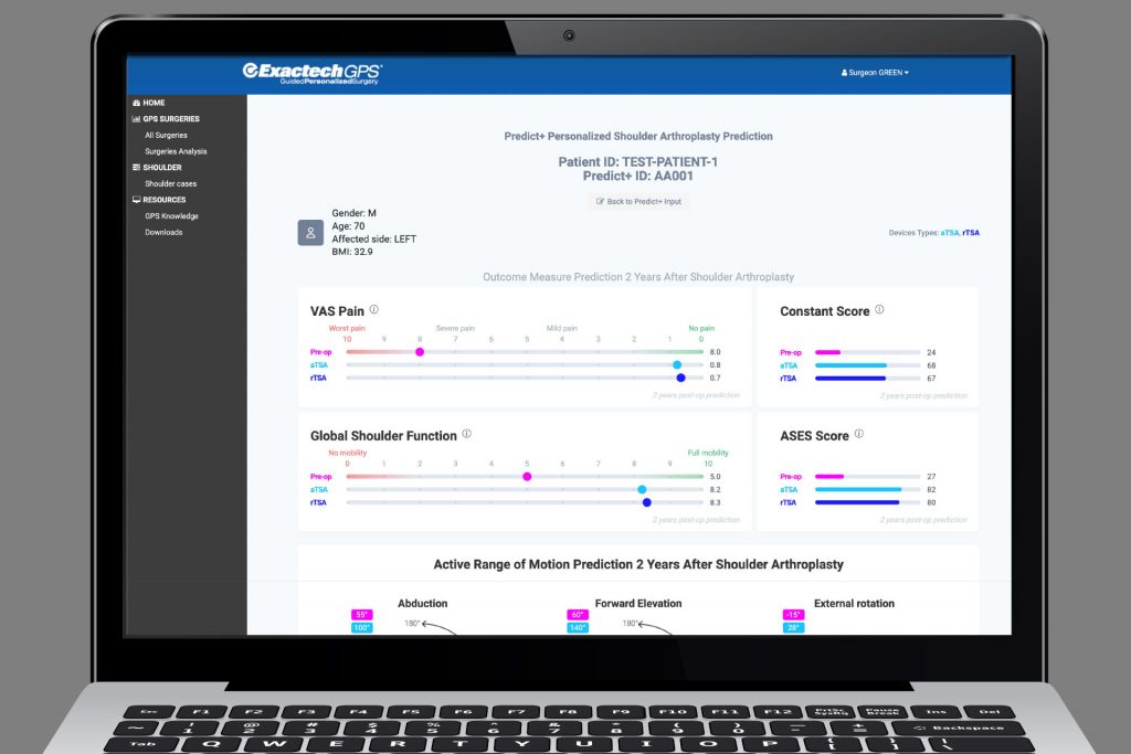 Exactech Predict+ clinical decision support tool website dashboard