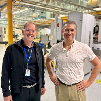 Exactech Leadership Dale Wolf and Matt Collins on the manufacturing floor at corporate headquarters in Gainesville, FL